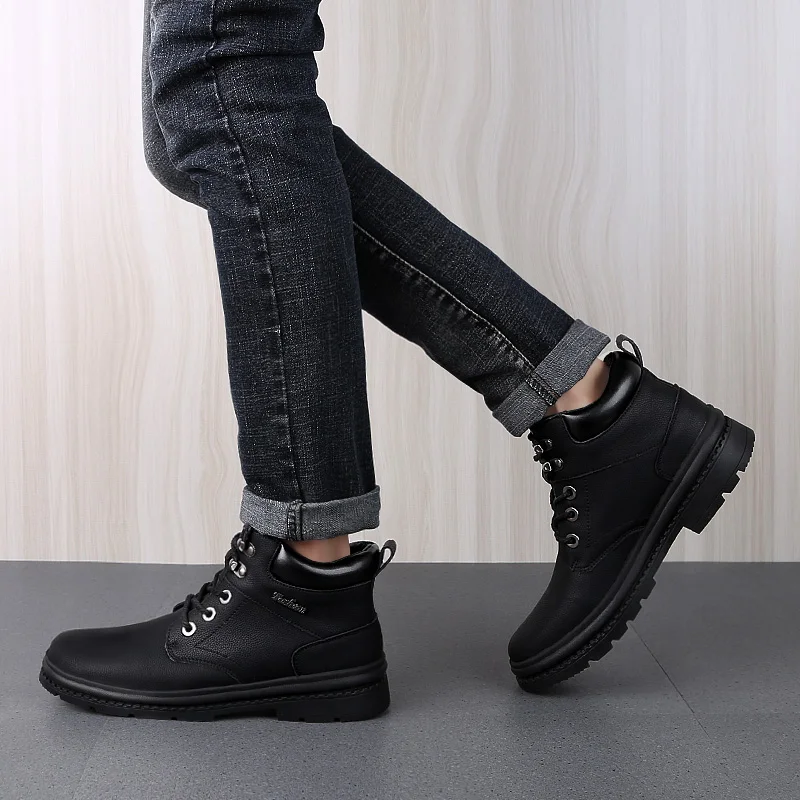 Новые мужские ботинки на шнуровке мужская обувь мотоботы для взрослых Теплые ботильоны зимняя обувь мужская обувь размера плюс 38-47