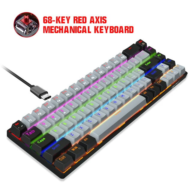 68 Key Mechanical Keyboard Gaming USB Wired LED Backlit Axis Gaming Mechanical Keyboard Optical Switches For Desktop V800 Red Switch