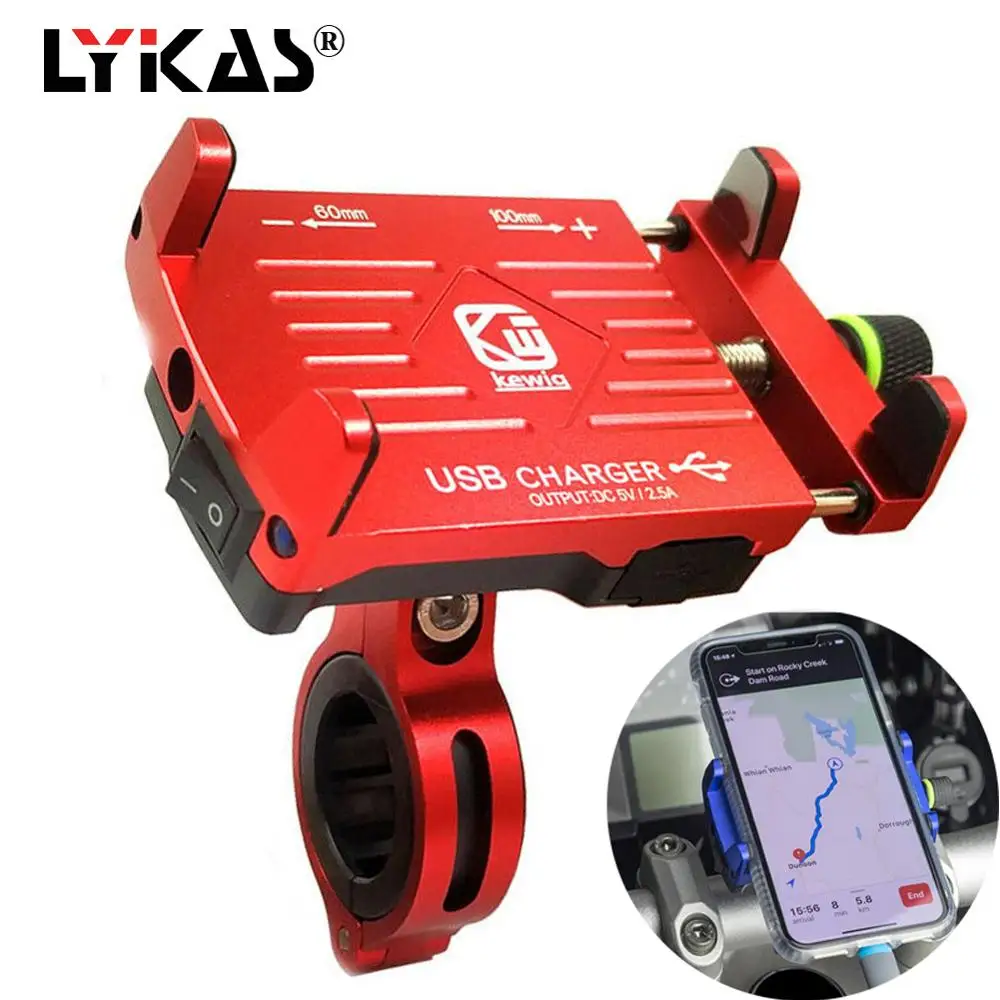 

LYKAS Motorcycle Phone Stand USB Charger Mount 360 Degree Rotation Quick Charging Power Supply for Bike ATV UTV