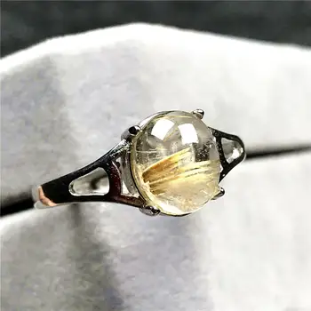

Top Natural Gold Rutilated Quartz Ring For Woman Man Crystal 9x7mm Wealthy Beads Silver Gemstone Adjustable Ring Jewelry AAAAA