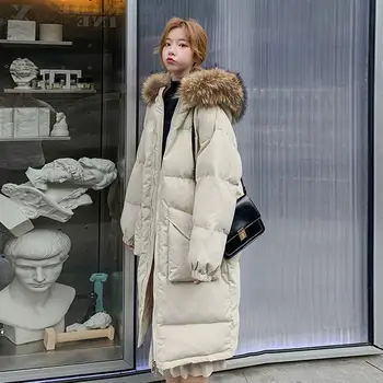 

Long Down Cotton Coat Female Loose Parkas Hooded Warm Winter Jacket Women Padded Outerwear Long Sleeve Thick Winter Coats Q2890