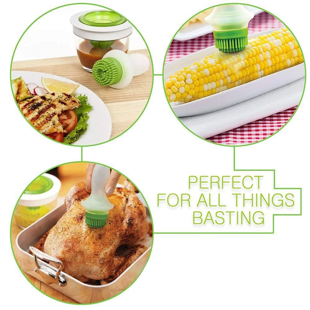 

Oil Bottle and Brush Set Silicone Oil Brush Bottle Heat Resistant Barbecue Brush with Glass Oil Container Kitchen Accessories