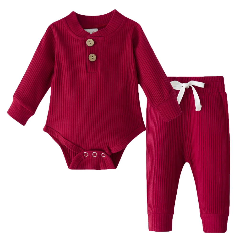 warm Baby Clothing Set LZH Christmas Infant Clothes For Newborn Baby Girl Boy Spring Ribbed Solid Clothing Set Long Sleeve Bodysuits + Pant 2PCs Outfit baby floral clothing set