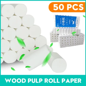 

50 Roll Toilet Paper 4-Layer Soft Primary Wood Toilet Paper Pulp Home Rolling Paper Kitchen Toilet Roll Tissue Towels Tissue