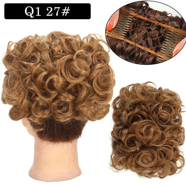 Synthetic Curly Elastic Band Chignon Plastic Comb Clips in Hair Extension Hair Bun Updo Cover Hairpieces Hair Accessories Q1 27