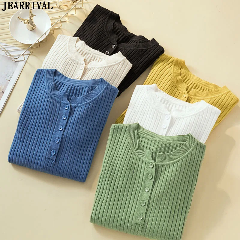 

Autumn Winter Knitted Sweater Pullovers Women Long Sleeve Botton O-Neck Slim Casual Sweaters Office Work Ladies Knit Tops Jumper