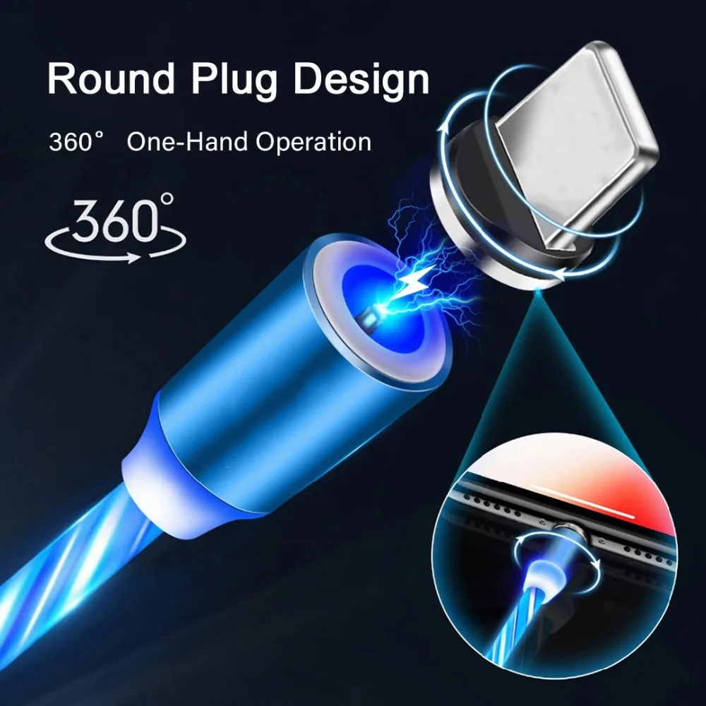 Магнитный зарядный кабель Micro usb type C IOS, светящийся зарядный кабель для iPhone Samaung huawei, универсальное зарядное устройство, светодиодный