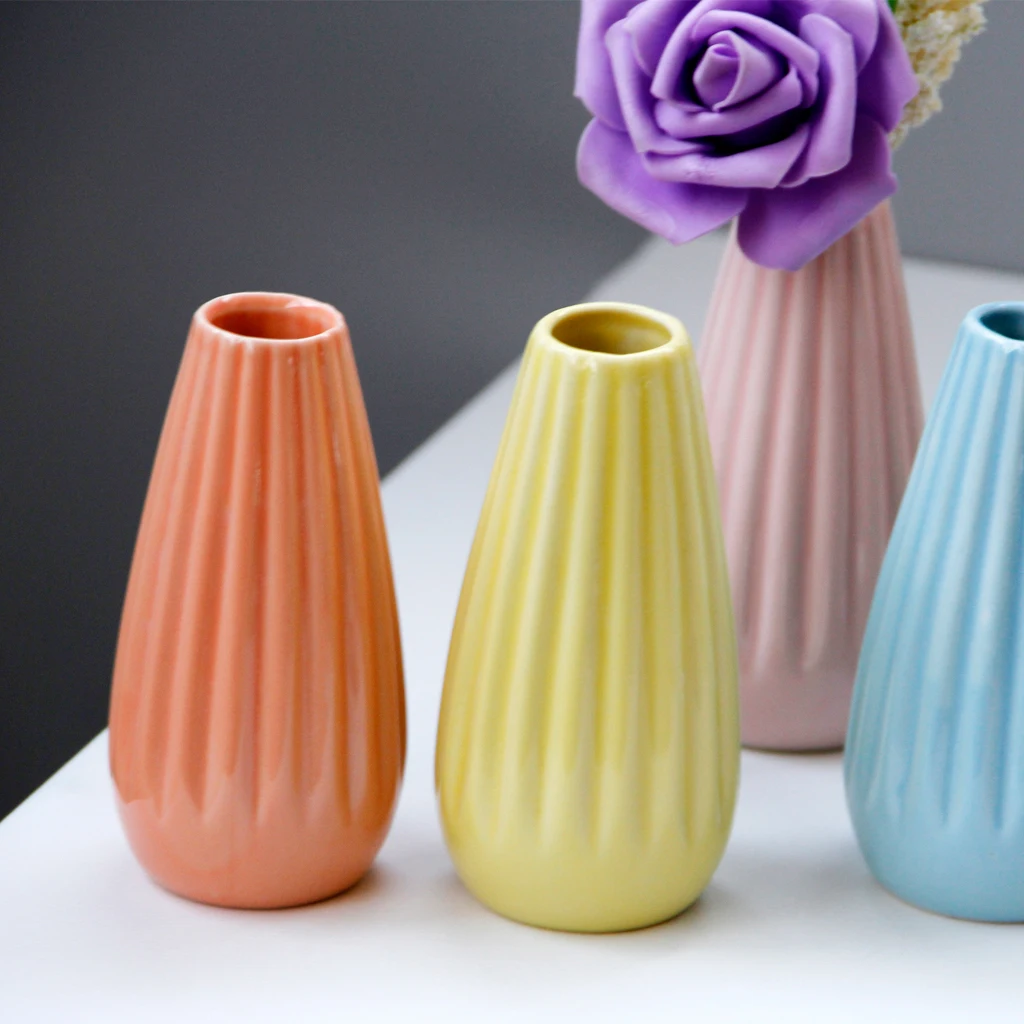 Home Garden Ceramic Mini Vase Stripe Planter Pot Ornaments Decor Decoration