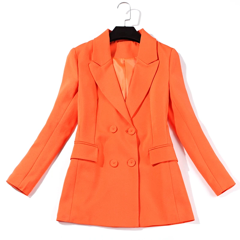 Hoge kwaliteit pak Britse stijl mode Professional OL Formele orange jasje wijde pijpen broek