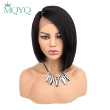 MQYQ волосы малазийские прямые короткие кружевные части человеческие не-Реми волосы парики с детскими волосами боб парик человеческие волосы парики для черных женщин