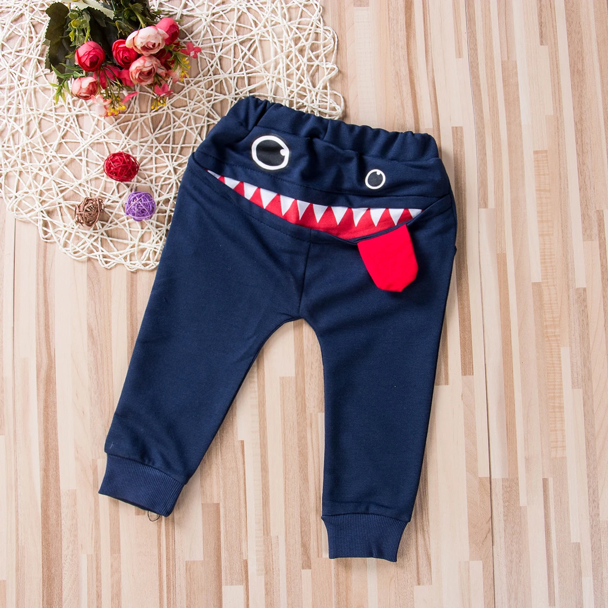 Длинные штаны с принтом «Большая пасть чудовища» для маленьких мальчиков штаны-Леггинсы для бега хлопковая мешковатая одежда для бега От 0 до 4 лет