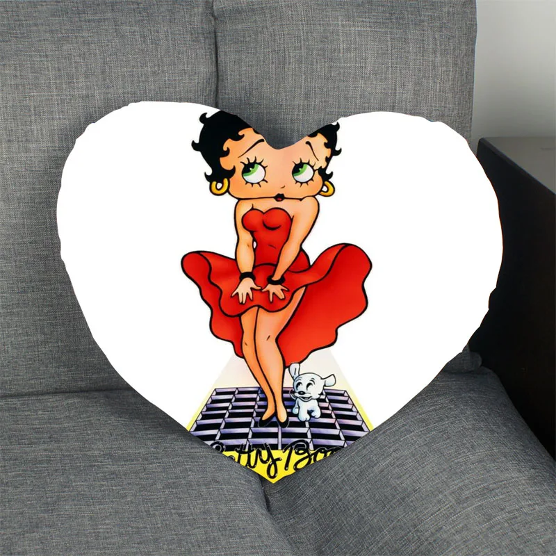 Betty Boop горячая Распродажа наволочка в форме сердца на заказ Наволочка на молнии для свадьбы для дома или офиса, декоративные, размер 41x36 см, 47x42 см