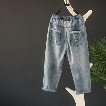 

spring Woman for jeans 2020 women embroidery fashion pants female drawstrings female calf-length pants