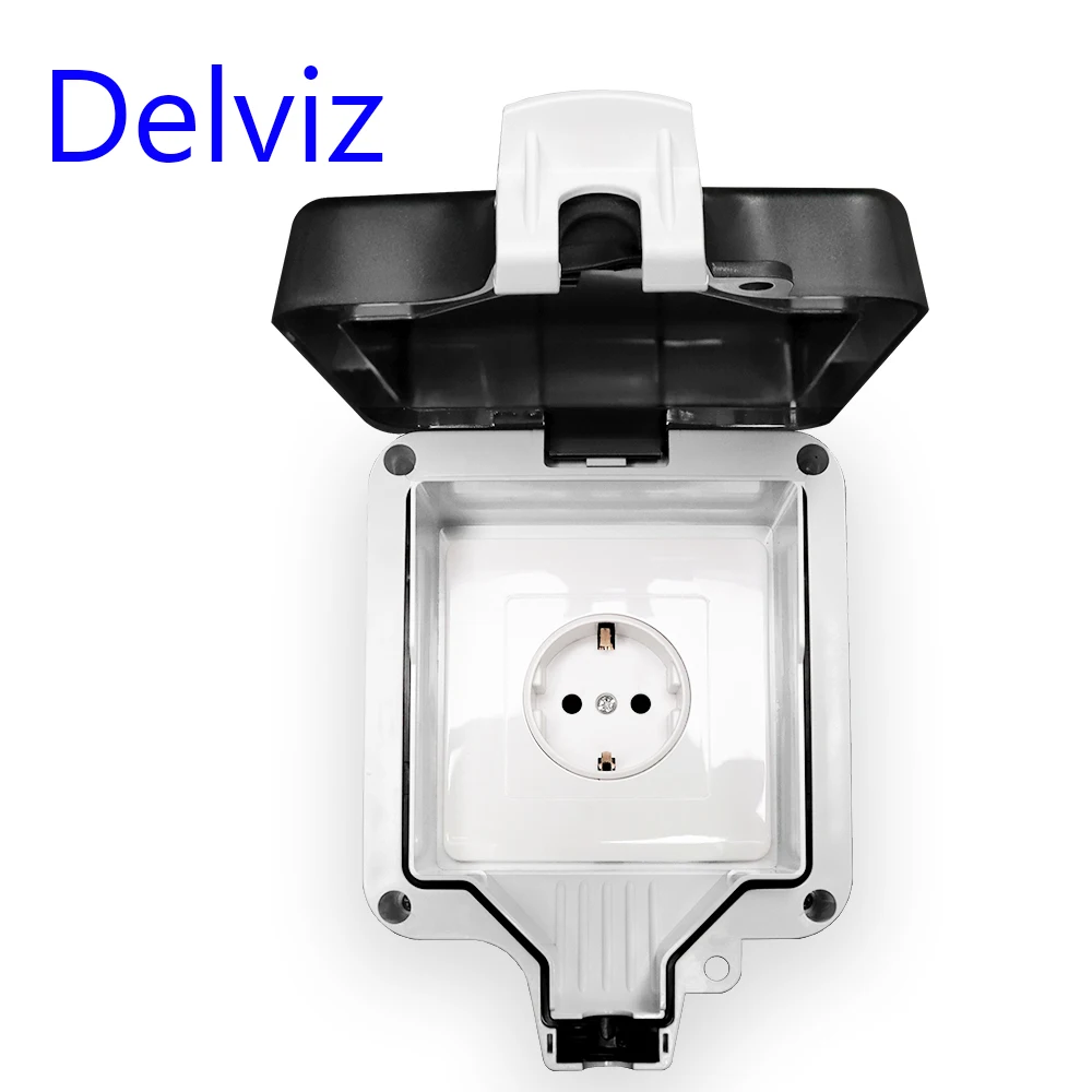Delviz IP66 Waterproof Dustproof Box, With 16A EU Wall Socket Charging, External Installation Be locked, Outdoor Waterproof Box