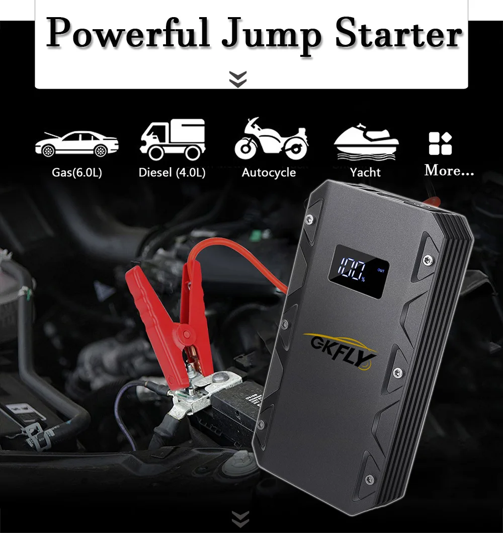 GKFLY 2000A Car Jump Starter Car Battery Booster LED Starting Device Portable Power Bank Charger for Petrol Diesel