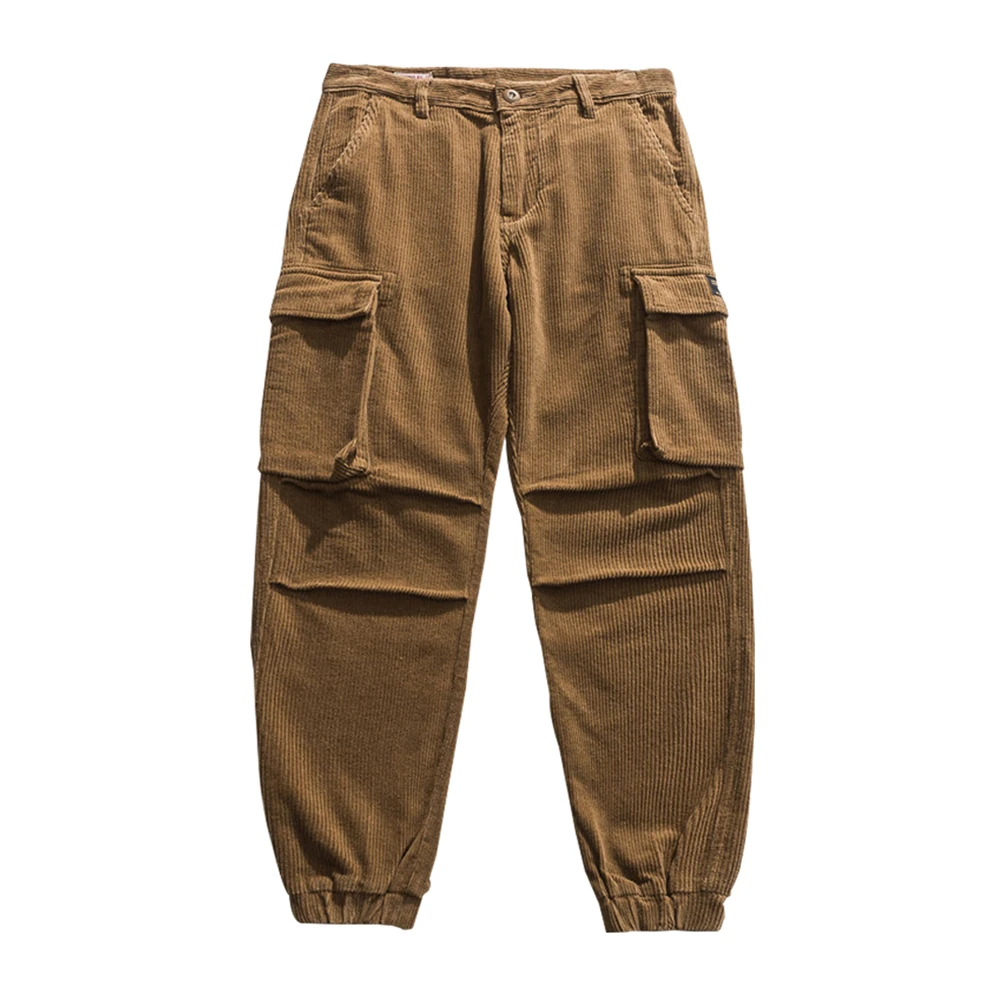 Pantalones de pana multibolsillo para hombre, Pantalón Cargo, Color sólido, estilo Retro, informal, holgado, para correr|Pantalones informales| - AliExpress