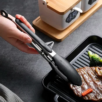 

Kitchen Cooking Tongs Stainless Steel Salad Tongs BBQ Grill Tongs Silicone Food Serving Tongs with Stand BBQ Cooking Utensils