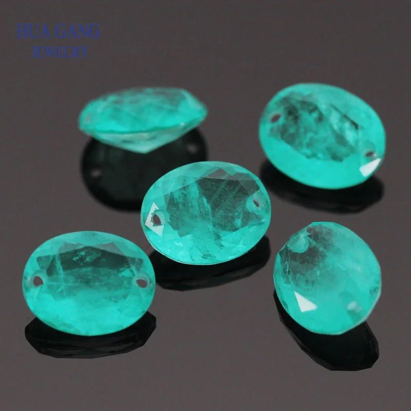 파라이바 스톤 타원형 합성 접합 크리스탈 및 유리 보석, DIY 파인 주얼리  장착 색상, 구멍 2 개 포함