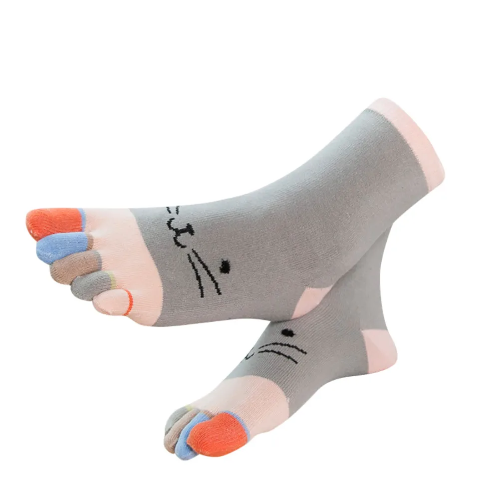 Женские цветные носки с пятью пальцами в стиле пэчворк; хлопковые носки; сезон осень-зима; толстые носки с забавным рисунком кота; skarpety