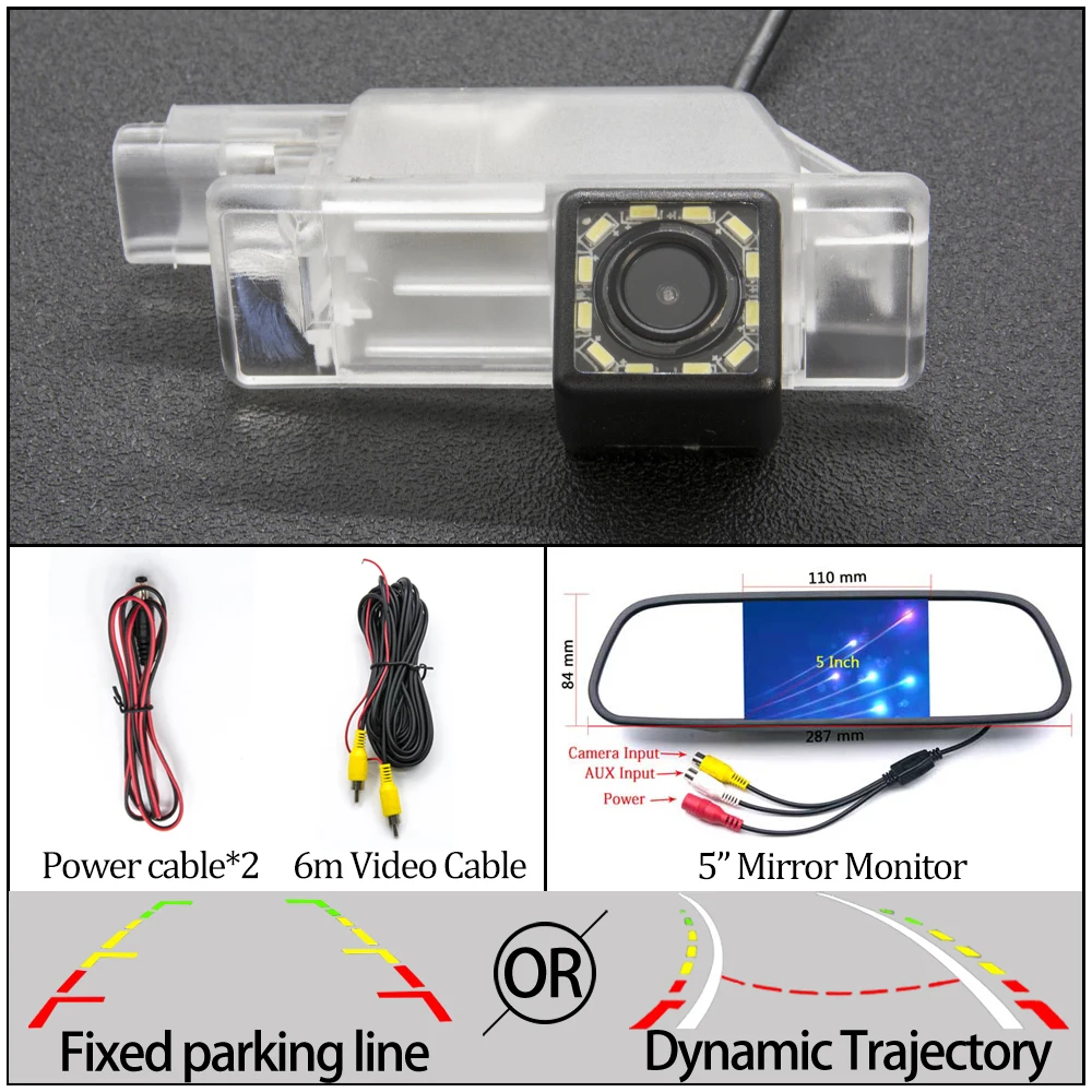 Статический или динамический траектории камера заднего вида CCD для peugeot 301 308 408 508 седан C5 2008 3008 2013 автомобиля - Название цвета: 12LED N 5 in Mirror