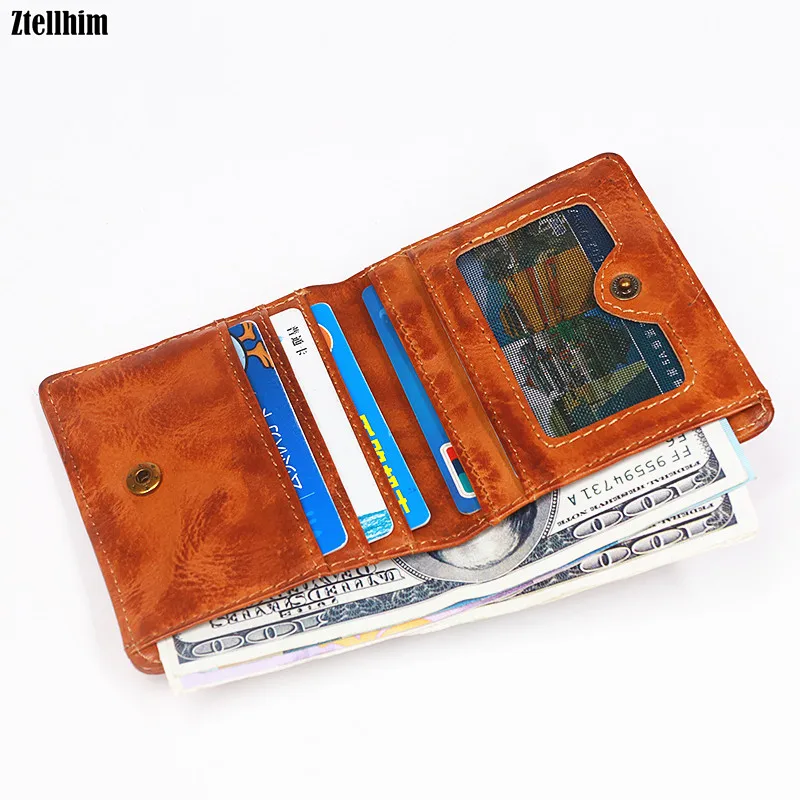 100% Genuine Leather Wallet For Men Male Brand Vintage Cowhide Short Bifold Small Wallets Men's Purse Carteira With Card Holder | Мужские