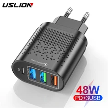 USLION 4 Port USB-C Charger 48W USB Fast Charging For iPhone 12 Pro Max Macbook Xiaomi PD Type C QC4.0 QC3.0 Fast Wall Chargers