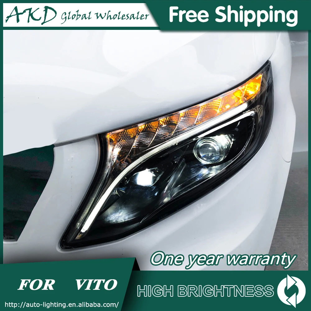For Benz VITO 2013 2019 Headlights DRL Day Running Light LED Bi Xenon
