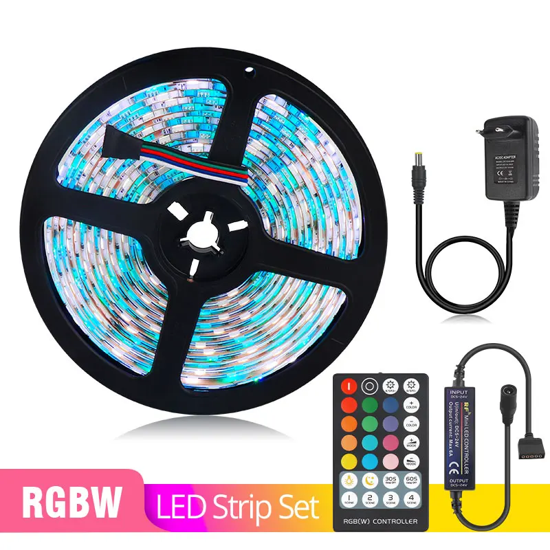 DC12V 5050 Светодиодная лента RGB RGBW RGBWW CCT 60 Светодиодный s/m 5 м с мини РЧ светодиодный контроллер и блок питания набор светодиодных лент - Испускаемый цвет: RGB White