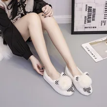 Женские домашние тапочки; зимняя теплая домашняя обувь; милые женские хлопковые мягкие плюшевые тапочки; домашние мягкие полосатые тапочки; Z11-55