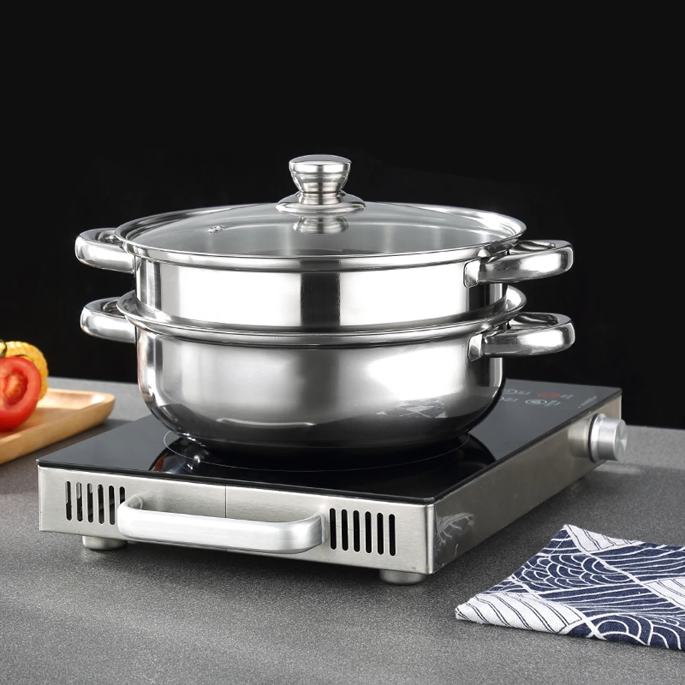 Double Steamer Boiler Stainless Steel Stack and Steam Pot Set 2 Tier