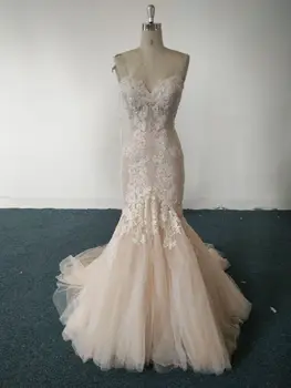 

Mermaid Beading Lace champagne Wedding Dresses sweetheart luxury Bridal Gown