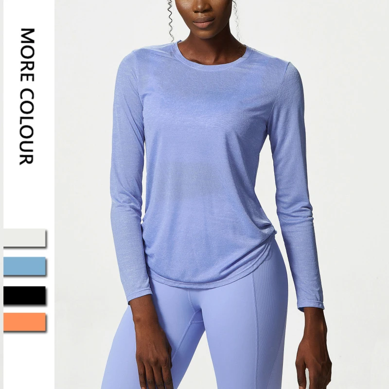 Women Long Sleeve Yoga Shirt Side Pleated Loose Workout Gym Top Breathable Quick Dry, yoga top,yoga shirt,sports shirt,sports t shirt