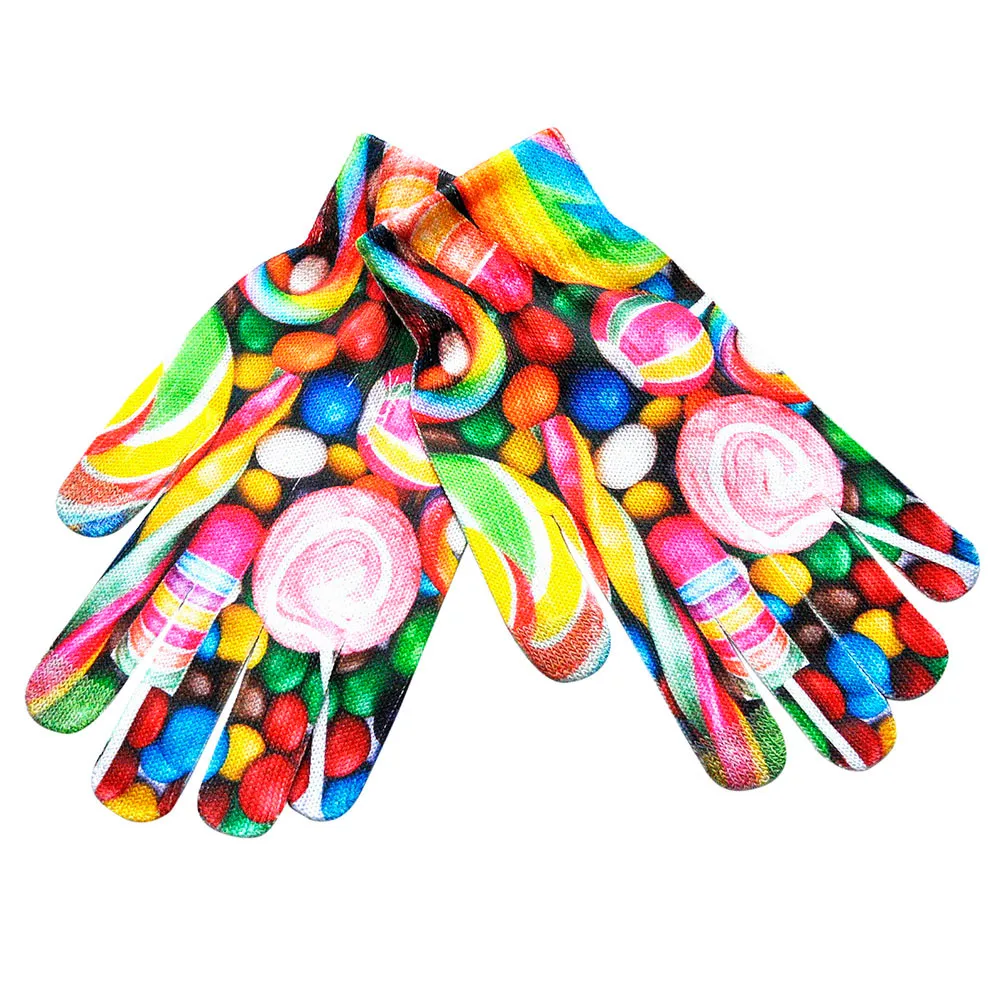 

Feitong 2019 Hot Candy Printed Winter Warm Gloves Men Women 3D Print Full Finger Knitted Phone Screen Kitty Pet Cute Gloves