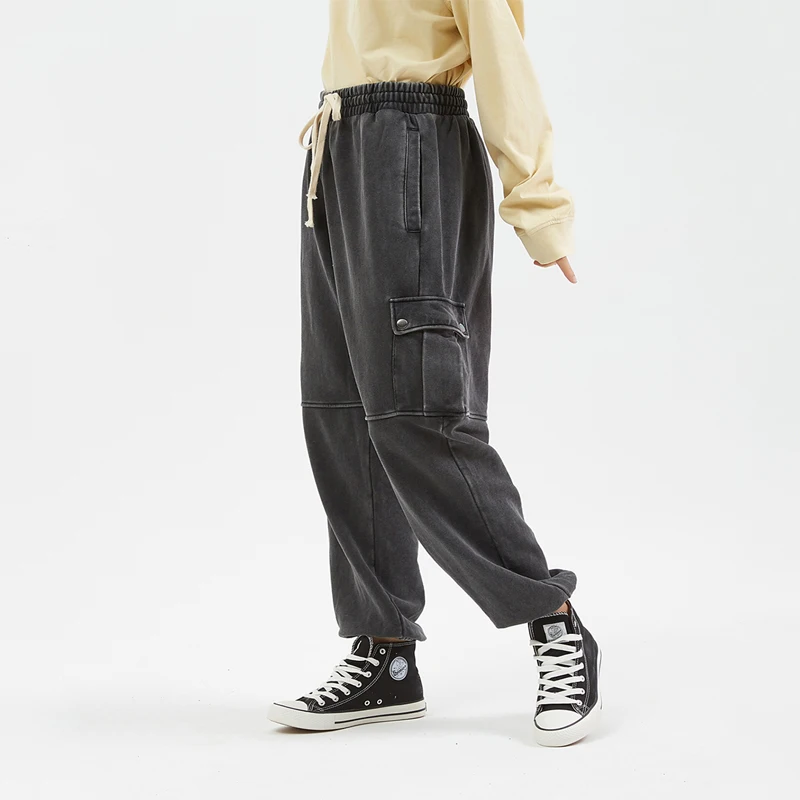 Street trend sports casual pants washed old retro big pocket guard pants loose male couple beam feet long pants