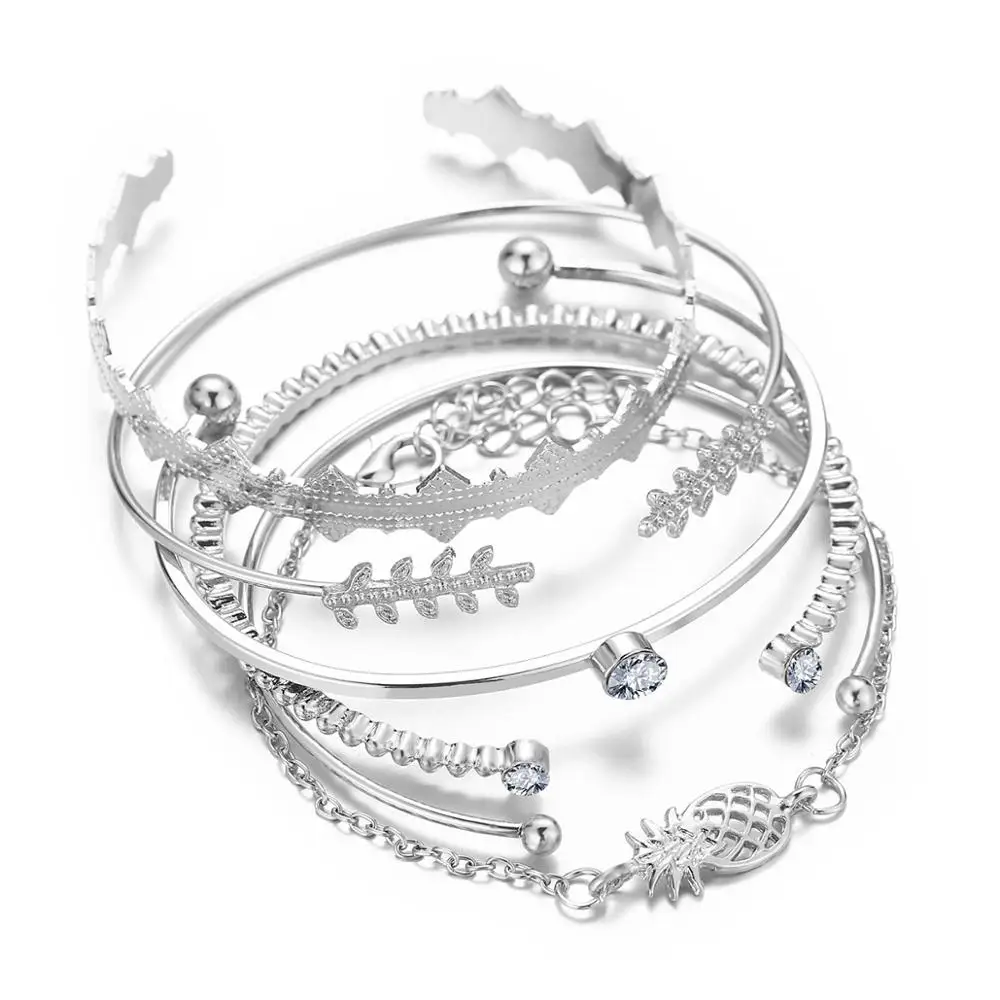 72 шт./лот женский серебряный цвет браслет ананас набор кристалл круглые бусины Стразы в форме листа Открытый браслет цепочка Ювелирные изделия