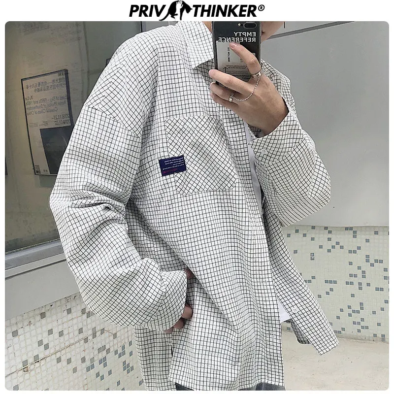 Privathinker, мужская клетчатая уличная одежда, корейские повседневные рубашки, мужские цветастые блузы, осенняя рубашка, топы, мужская мода, длинный рукав