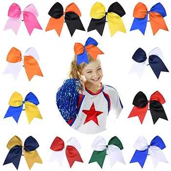 

free shipping 12pcs 8" Large Cheer Hair Bows Ponytail Holder Elastic Band Handmade for Cheerleading Teen Girls College Sports