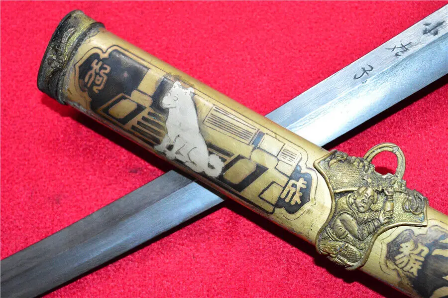Японский меч Wakizashi катана дамасская сталь лезвие медная оболочка W животное|Мечи|