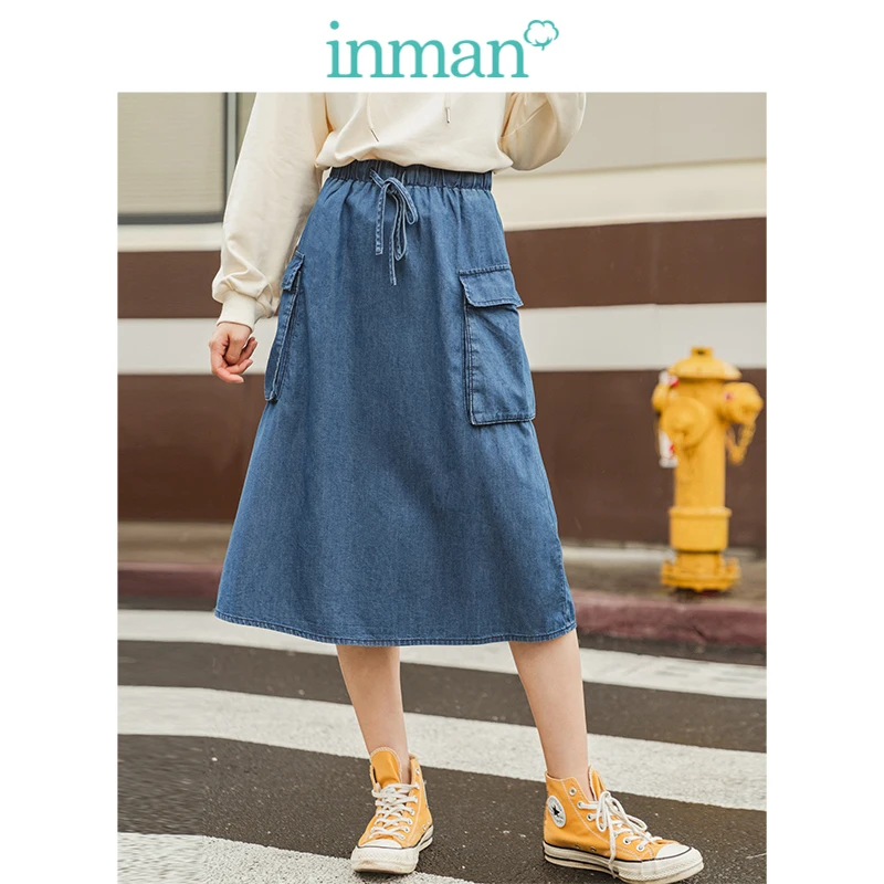 INMAN 2019 осень Новое поступление 100% хлопок эластичная талия А-силуэт для молодых девушек мода все совпадающие женские джинсовые юбки