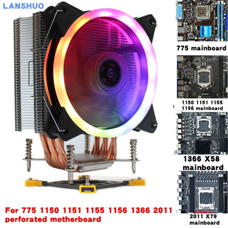 Кулер для процессора с RGB светодиодами 775 контактов 6 тепловые трубки 12 В см
