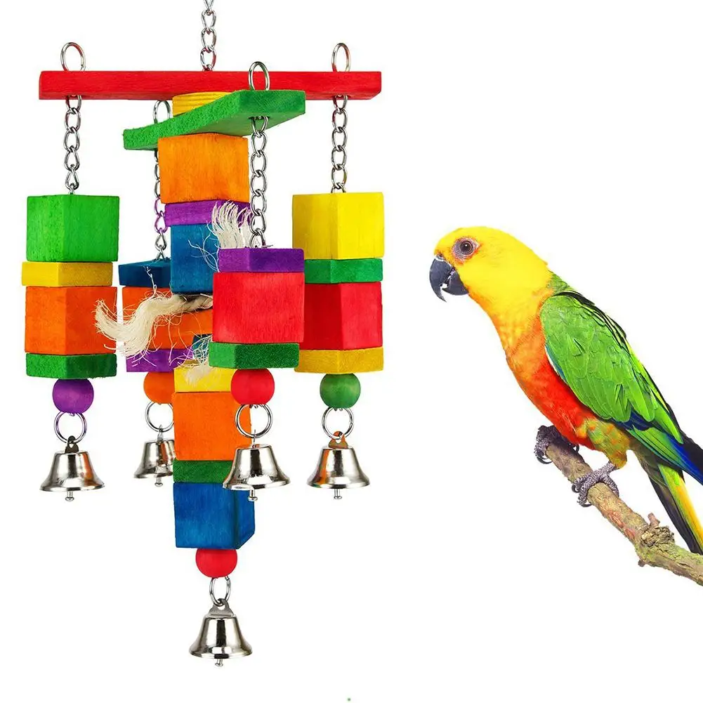 Красочные забавные домашние птицы Попугай жевать укус скалолазание клетка игрушка деревянный колокольчик подарок