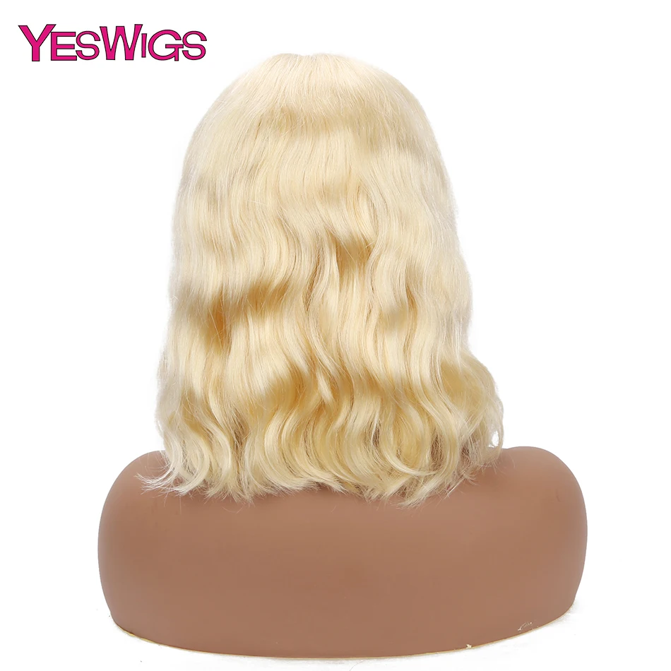 Yeswigs 613 боб парики на шнурках 13*4 блонд бразильские волнистые волосы парик из натуральных волос Короткие Remy человеческие волосы средняя часть - Цвет: 1B 613