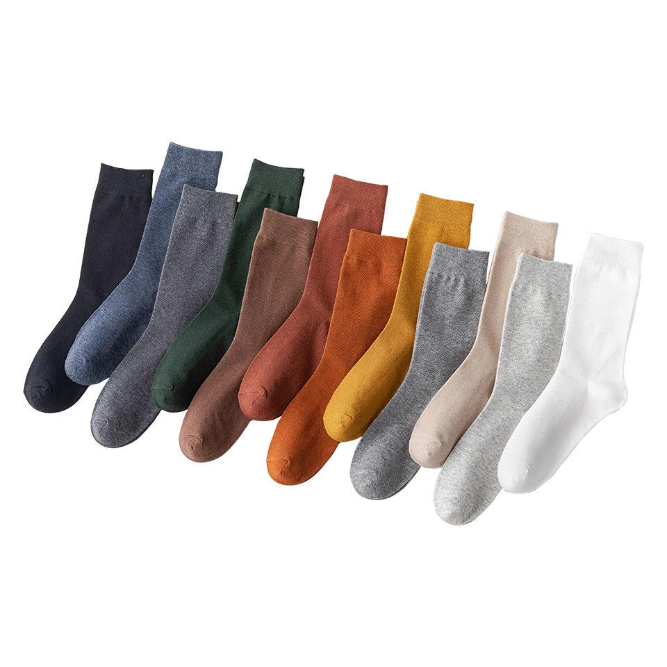 Men's Solid Color Business Socks Pure Cotton Harajuku Casual Long Cotton Socks Deodorant Big