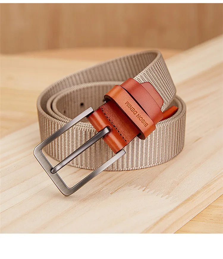 branded belt for men BISN DENIM High Quality Men Belt Luxury Strap Tactical Military Canvas Waistband Genuine Leather Training Belt Pin Buckle Belt men's belts