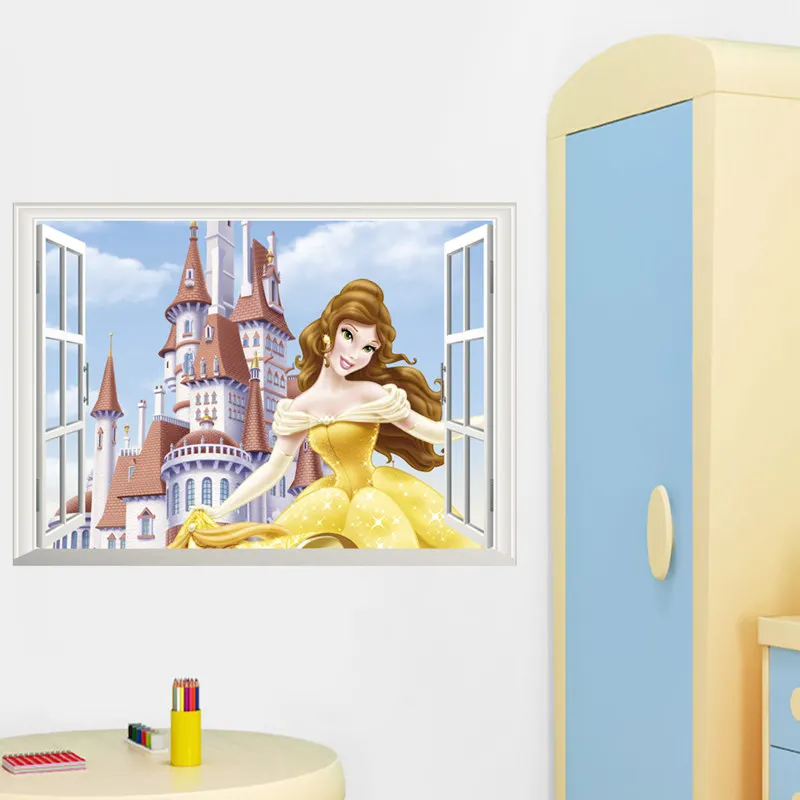 Дисней игрушки наклейки 3D Дисней Белоснежка Принцесса наклейки на стену ПВХ Русалка Принцесса детские комнаты украшения Искусство девушки Наклейки на стены - Цвет: D007-P