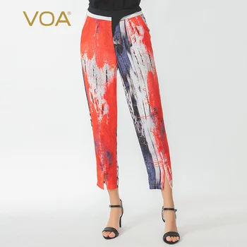 

VOA silk 30mmmm m-print edited leopard print in waist-length bag hidden pull-down nine-point pants K1178