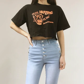 

Women Print Front Crop T-shirt Loose Crop Top