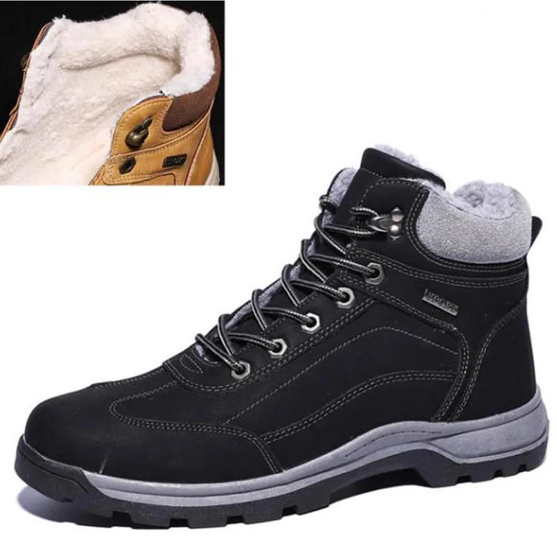 Зимняя мужская обувь на меху; коллекция года; мужские Ботильоны; кожаная обувь; модные мужские ботинки; Мужская обувь; зимние ботинки; большие размеры 39-48 - Цвет: black fur 8508