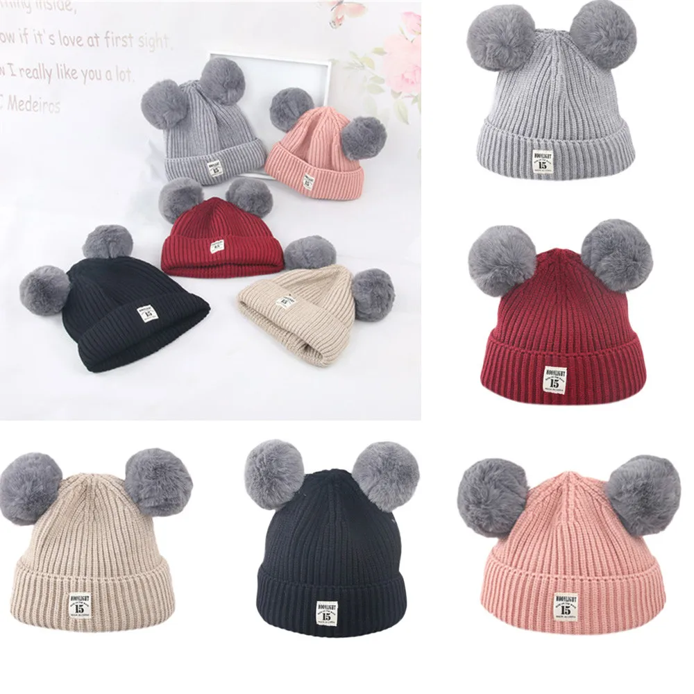 Baby Winter Hats kids knitted hat double wool hat boys girls Crochet Beanie for Toddler Bonnet Newborn Photography P