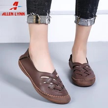 ALLENLYNN/Новинка; водонепроницаемые мокасины; женские повседневные лоферы; женская обувь без шнуровки; однотонная прошитая Летняя обувь на плоской подошве; женская обувь из натуральной кожи на плоской подошве